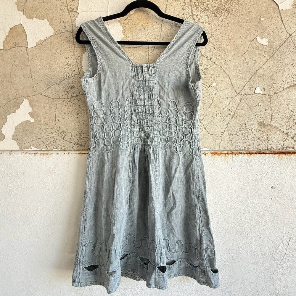 Mini Dress Embroidered Cotton Light Blue‎ Casual Travel Coastal Vacation Size M - Picture 4 of 7